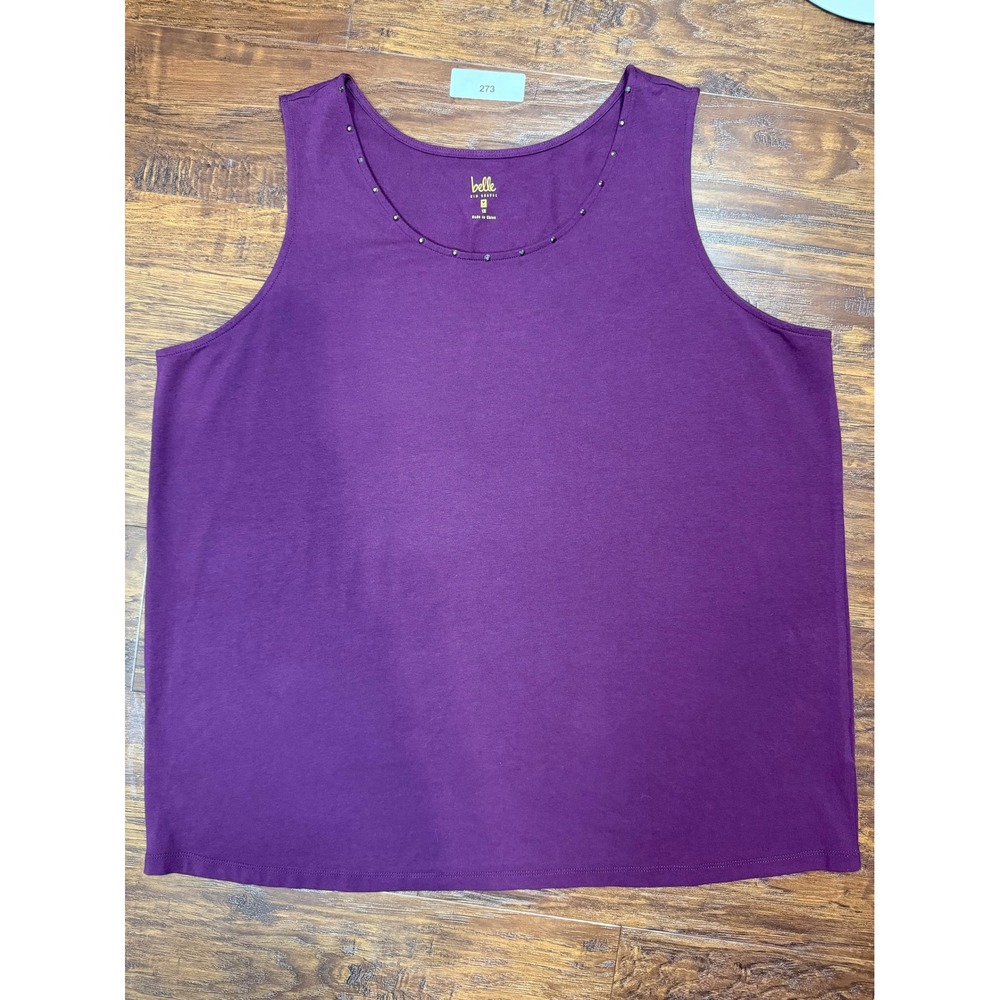 Belle by Kim Gravel Plum Purple Studded Scoop Neck Tank Top 1X A299308